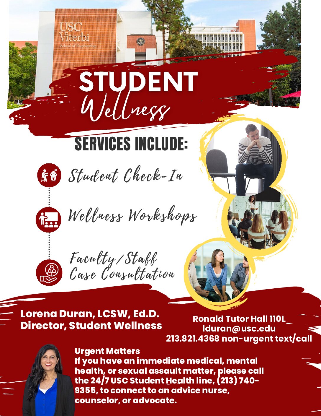 Viterbi Student Wellness flyer which includes program description and contact information.